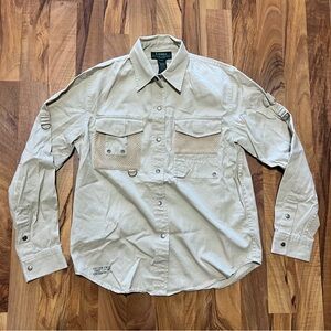 Lauren Ralph Lauren Cotton Twill Tan Snap Long Sleeve Petite P/P